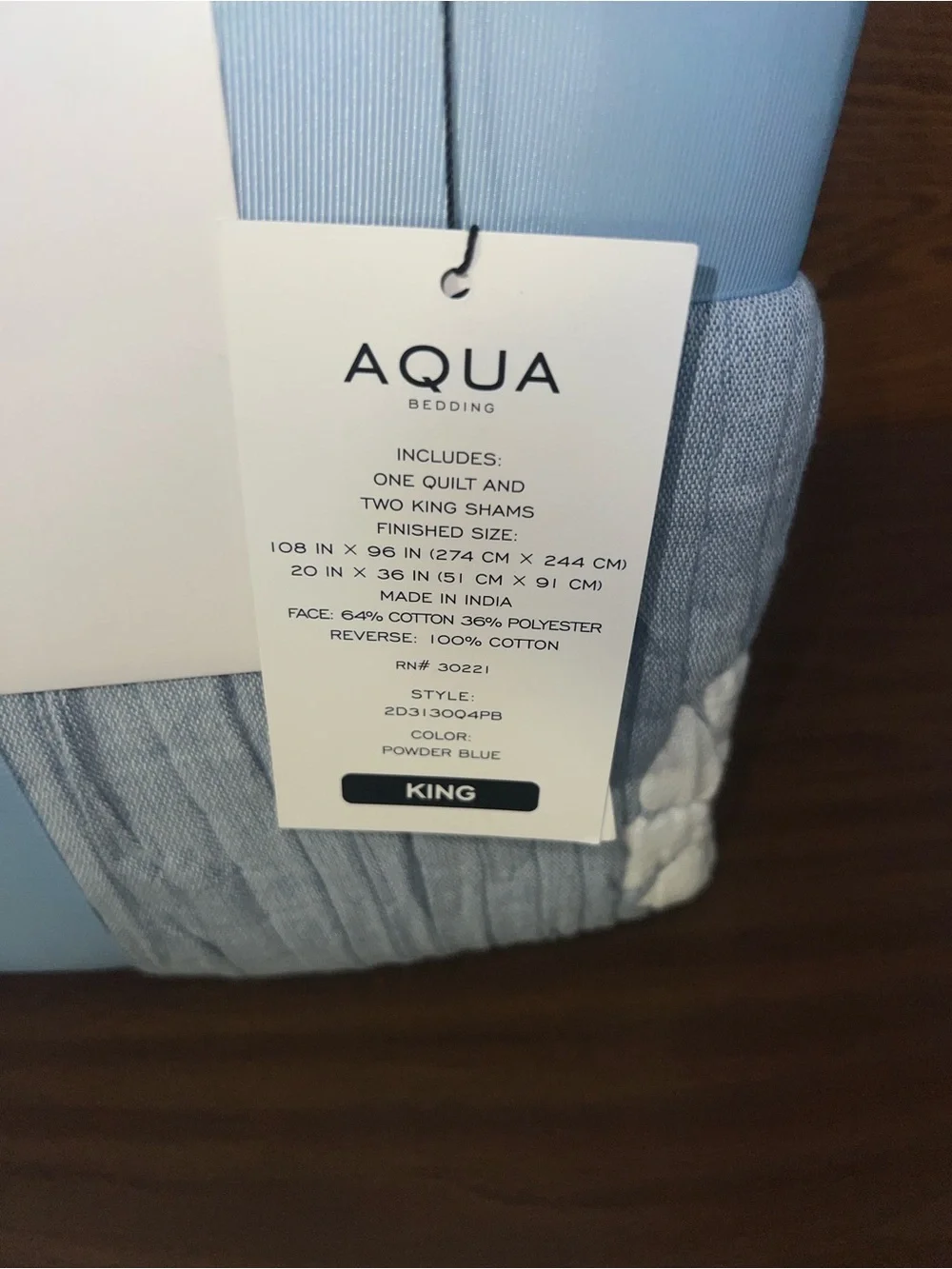 NWT Aqua Blue and White Floral Quilt Set- King